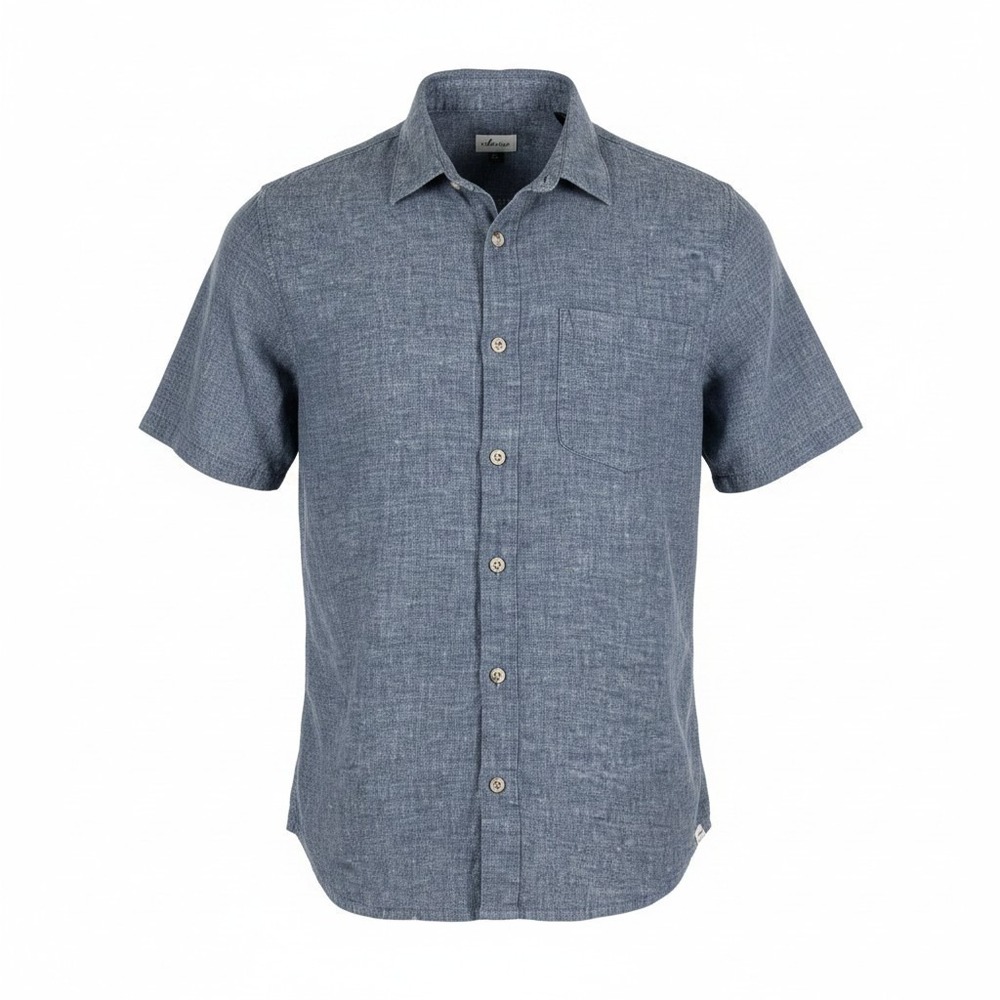 Frilufts Chambray Shirt Mens L Blue Hemp Tencel Blend Short Sleeve Button Down